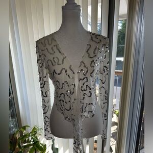 Ladies Cropped Sequin Cardigan Jacket Shirt Long Sleeve Top Betsey Johnson SZE L